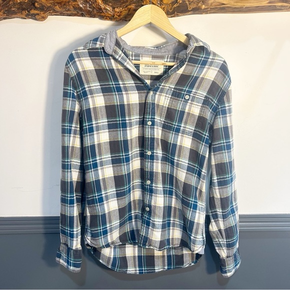 Urban Pipeline Blue Green Cotton Flannel Size S - Picture 1 of 13